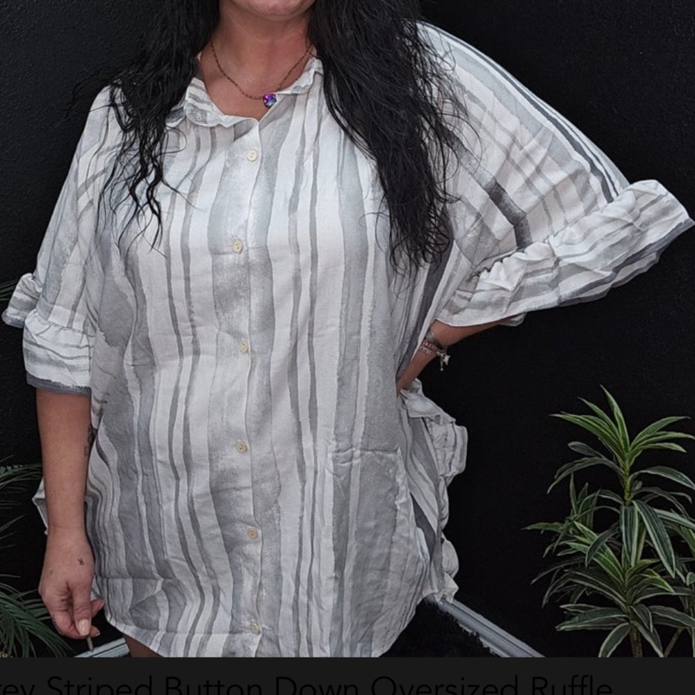 Striped Button Down Oversized Ruffle Top
